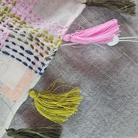 Tory Burch | NWT Women's Wool Tassel Fringe Embroidered Blanket Stitch Scarf - Picture 10 of 11